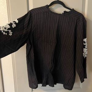 Embroidered Black and White World Market Top